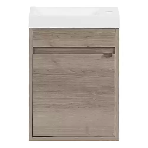 Spring Mill Cabinets Kambree Small Floating Bathroom Vanity with 1-Door Cabinet and White Sink Top, 15.75" W x 8.66" D x 22.13" H, Forest Elm