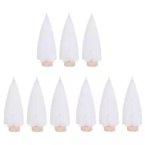 LPAYOK 9 PCS Mini Sisal Christmas Trees 6 Inch Small Artificial Christmas Sisal Snow Frost Trees with Wooden Bases, Miniature Bottle Brush Trees for Xmas Holiday Party Home Tabletop Tree Decor, White