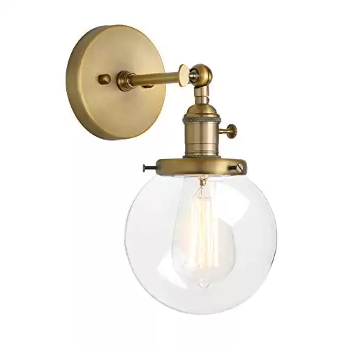 Pathson Industrial Wall Sconce with Round Clear Glass Globe Shade, Vintage Style Wall Lamp Farmhouse Wall Light Fixtures for Loft Bathroom Bedroom