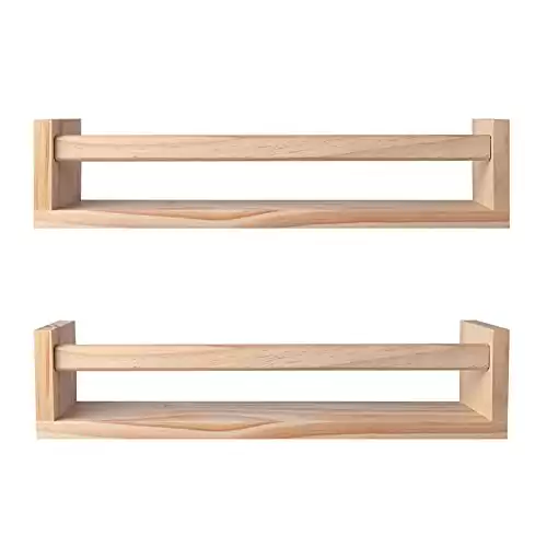 birola Nursery Shelves, Naturel Wood Floating Wall Bookshelf for Kids, Bathroom Decor, Kitchen Spice Rack (Burlywood), Set of 2