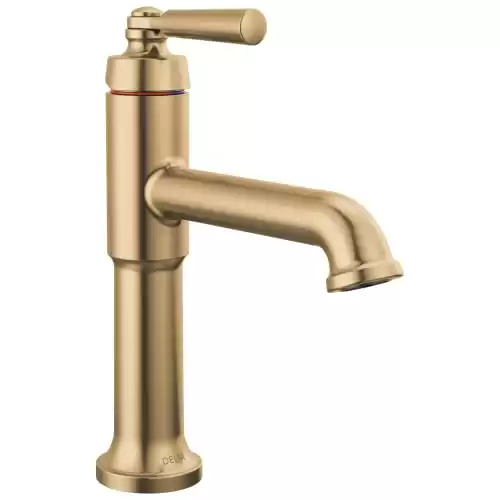 Delta Faucet Saylor Single Hole Bathroom Faucet, Gold Bathroom Faucet, Single Handle Bathroom Sink Faucet, Diamond Seal Technology, Drain Assembly, Champagne Bronze 536-CZMPU-DST