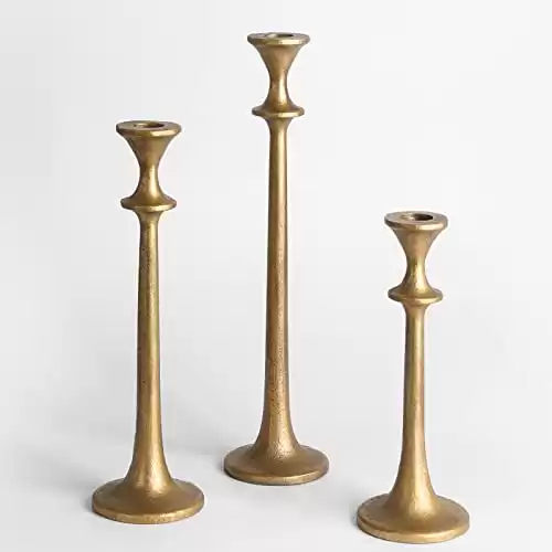 Iron Taper Candle Holder Set of 3 Decorative Candle Stand Candlestick Holder for Wedding, Dinning, Party Antique Brass