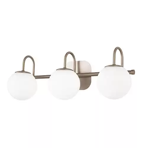 ZHUOER Brushed Nickel Bathroom Vanity Light Fixtures 3 Lights Milk White Glass Globe Shade Modern Wall Sconce Lighting Bath Vanity Lights Bar Over Mirror (Exclude G9 Bulb)