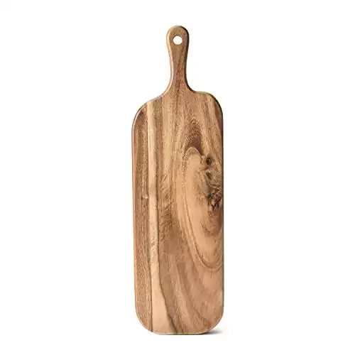 BILL.F Acacia Wood Cutting Board with Handle Small Size Long Wooden Charcuterie Board Paddle Cheese Board Serving Boards for Kitchen Meat, Pizza,Cheese, Bread, Vegetables &Fruits 16'' x ...