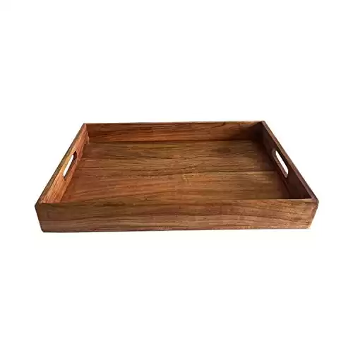 Kaizen Casa |Wooden Rectangular Serving Tray, Wood Plate, Tea/Drink Platter, Dinner Serving Tray, Snack Tray |Size_16 x 12 x 2 |Home Restaurants Coffee, Food, Breakfast, Dinner Décor