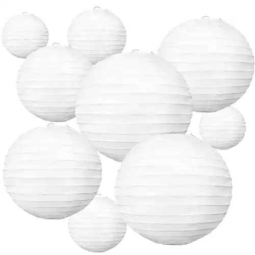 BEISHIDA 10Pcs White Paper Lanterns Decorative Chinese/Japanese Hanging Round Paper Lanterns Lamp for Birthday, Wedding, Christmas, Bridal, Home Decor, Party Decoration(Size of 4 , 6 , 8 , 10 ...