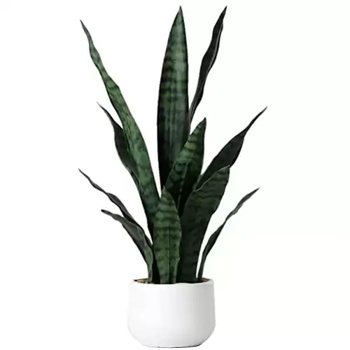 Beebel Artificial Snake Plant 22 Inch Fake Sansevieria Fake Agave Potted Plants Plastic Greenery for Home Garden Office Store Decoration 12 Leaves (Green)