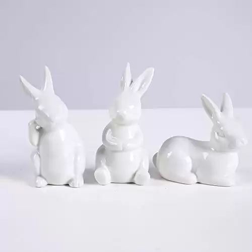 GOODSTART Ceramic Bunny Rabbits Figurine Decor, Porcelain Modern Art Home Decoration, Weddings Crafts Gifts, Statues for Easter Bunny Rabbits Decor