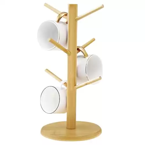 C&AHOME Coffee Mug Tree - 6 Hooks Mug Holder Tree,Wooden Coffee Cup Holder - Mug Tree Rack Stand Ideal for Countertop Standard Use