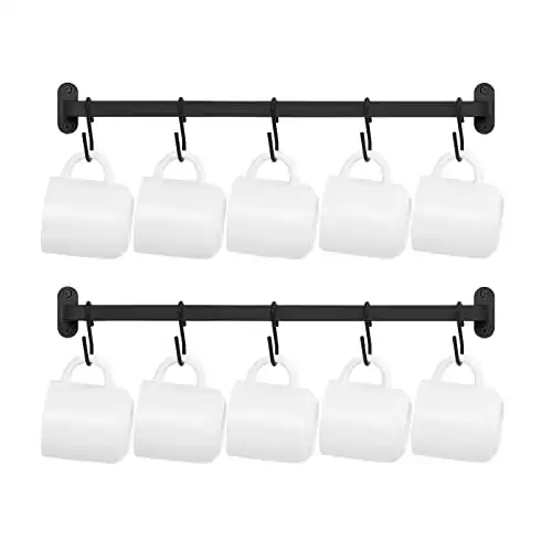 Dahey Mug Holder Wall Mount, Metal Coffee Mug Rack Hanger with 10 Mug Hooks, Mug Display Rack Rustic Utensil Cups Storage Organizer for Kitchen Dining Room Coffee Bar, Set of 2, Black