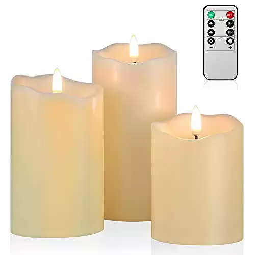 ANGELLOONG Flickering Flameless Candles, Most Realistic LED Candles with Remote and Timer, Set of 3 Battery Operated Candles for Room Fall Decor Wedding Christmas Decorations