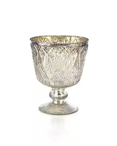 Serene Spaces Living 7" Antique Silver Glass Coupe Vase Handmade, Vintage Inspired Silver Vase Adds Elegance to Any Space, Use for Home Décor, Event Centerpieces and Much More, 7" T ...