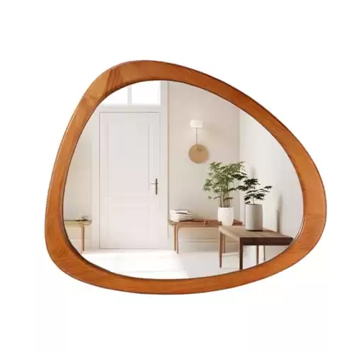 HOMECOOKIN Asymmetrical Mirror Wood, 23.5" x 19" Irregular Wall Mirror Wood Framed Mirror Decor for Bathroom Living Room Bedroom Entryway