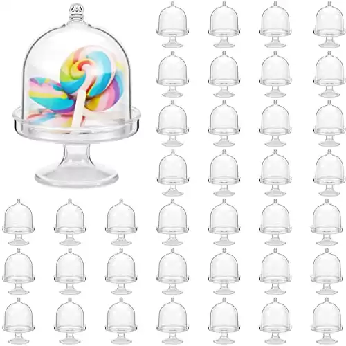 48 Pieces Mini Plastic Cupcake Stand with Lid Tiny Cupcake Stand Round Cake Stand Mini Cake Holder with Lid Cake Display Stand with Cover Mini Candy Box for Candy Dessert Chocolate (Clear)