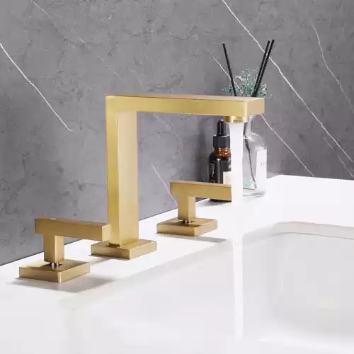 Taucent Brushed Gold Bathroom Sink Faucet,8-Inch Gold Bathroom Vanity Faucet 3-Hole with Overflow Pop Up Drain,2-Handle 304 Stainless Steel Touch On Bathroom Sink Faucets