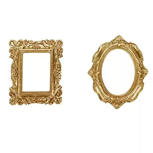 Curqia 2pcs Gold Tiny Picture Frame Vintage Picture Frames Mini Shooting Photo Props Home Hotel Decor DIY Small Photo Frame