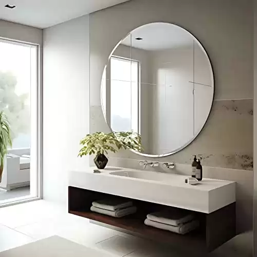 USHOWER 30" Round Frameless Wall Mirror with Beveled Edge - Circle Mirror for Bathroom & Vanity, Elegant & Simple Look