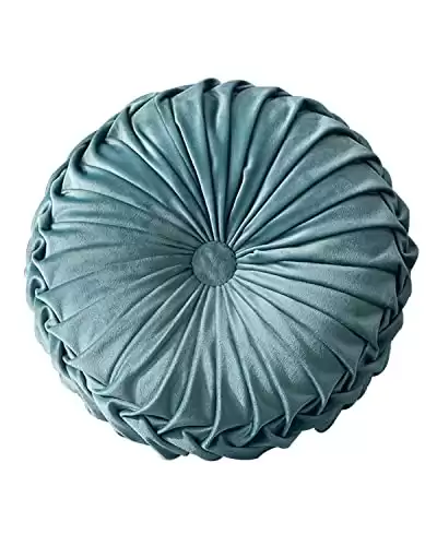 HLOVME Round Velvet Pillow for Couch Small Handmade Decorative Throw Pillow for Bed Bedroom 13.7 Lake Blue