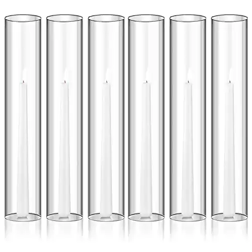 Treela 6 Pcs 2.5 W x 14 H Hurricane Candle Holder Sleeve Bottomless Glass Cylinder Candleholder Tall Candle Glass Cover Clear Open Ended Candle Shade Chimney Tube Cover for Lamp Pillar Taper Candle