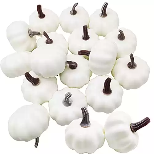 Alaeseje 18PCS Artificial Pumpkins,2.17in Fake Mini Pumpkins,Fall Harvest Faux White Pumpkins for DIY Craft & Halloween Thanksgiving Wedding Centerpieces