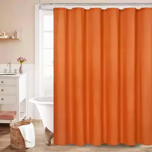 MitoVilla Orange Fabric Shower Curtain Liner, Burnt Orange Simple Shower Curtain or Liner for Terracotta Bathroom Decor, Waterproof Cloth & Machine Washable, 12 Plastic Hooks, 72" W x 72"...