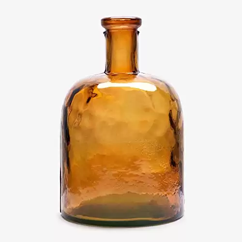 Medium Wide Amber Recycled Glass Bottle Mediterranean Style Handmade Glass Carafe for Home Decoration as Vase or Flower vase