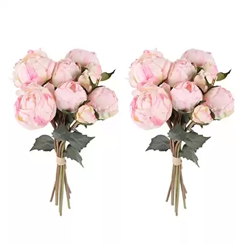 SDEERIT Pink Peonies Artificial Flowers 2 Bouquets Vintage Peonies 18pcs Pink Peonies with Single Long Stems Silk Flowers for Wedding Decoration Bride Bouquet Flowers Crafts Floral Arrangement (Pink)