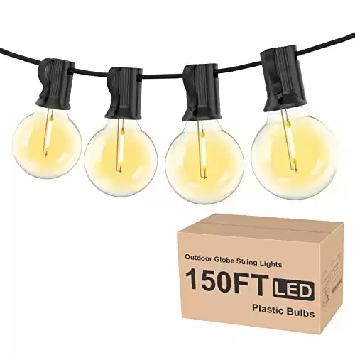 RTTY Outdoor String Lights 150ft, G40 Led Patio Lights with 75pcs Bulbs,Waterproof Shatterproof Dimmable Globe Outside Hanging Lights for Cafe,Bistro & Backyard