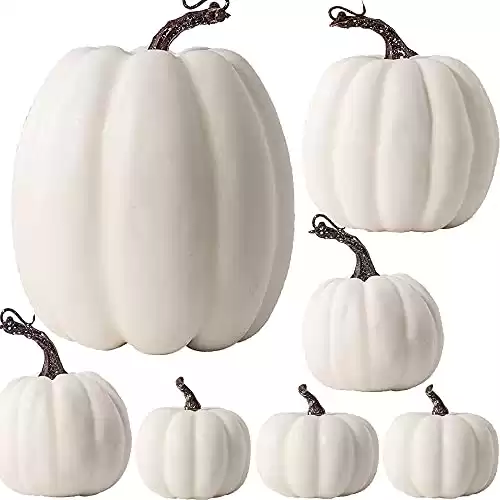 OTMVicor 7Pcs Artificial Pumpkins,Autumn Decoration,White Pumpkin for Thanksgiving Fall Harvest Halloween Christmas