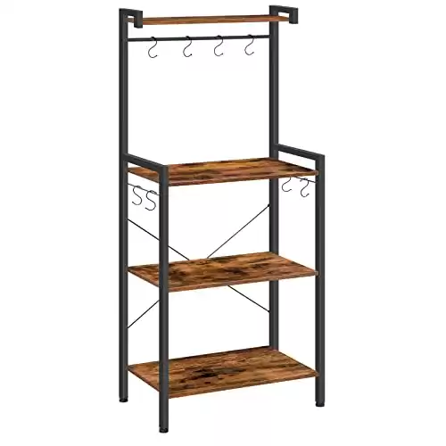 HOOBRO Bakers Rack for Kitchen with Storage, 4 Tier Microwave Stand, Multifunctional Baker's Rack with 8 Hooks, Wooden Kitchen Storage Shelf, Stable Metal Frame, Easy Assembly, Rustic Brown BF04H...