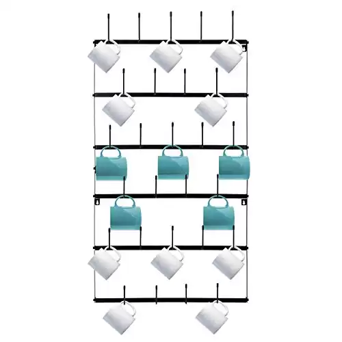 Sorbus Mug Rack Cup Holder - Wall Mounted Home Storage Mug Hooks with 6-Tier Display Organizer for Coffee Mugs, Tea Cups, Mason Jars, and More Holds 27 Mugs Black Metal (Large)