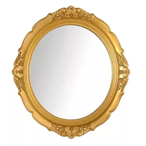 Eaoundm 13.1 x 14.8 inchs Decorative Wall Mirror,Vintage Hanging Mirrors for Bedroom Living-Room Dresser Decor Oval (Gold)