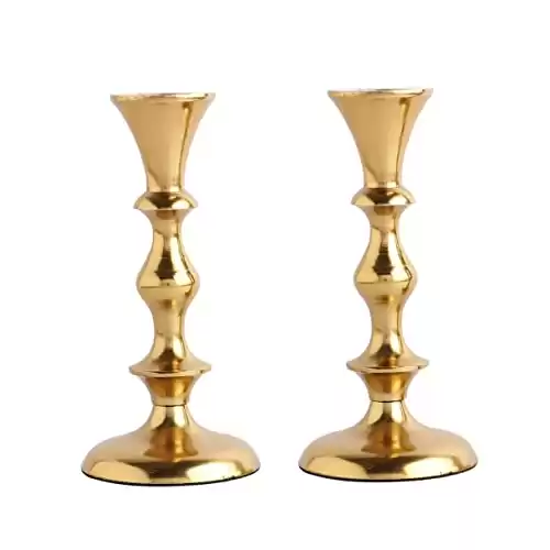 Rely+ Gold Candle Holder Set of 2 - Decorative Taper Candles for Candlesticks - Candle Stick Candle Holder -Candlestick Holders for Taper Candles - Modern Candle Holders for Dinner, Party