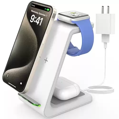 JoyGeek 3 in 1 Wireless Charging Station for Apple, Wireless Charger Stand for iPhone 15/14/13/12/11/SE/X/8 Pro Max Plus Mini, Charging Dock for Apple Watch Ultra/8/SE/7/6/5/4/3, AirPods Pro 2/3/2