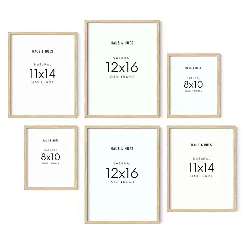 HAUS AND HUES Natural Wood Picture Frames - Set of 6 Frame Sets for Wall Collage, Gallery Wall Frame Set Assorted, Picture Frame Sets for Wall Collage (Two 8x10, Two 11x14, Two 12x16 Framed Beige)