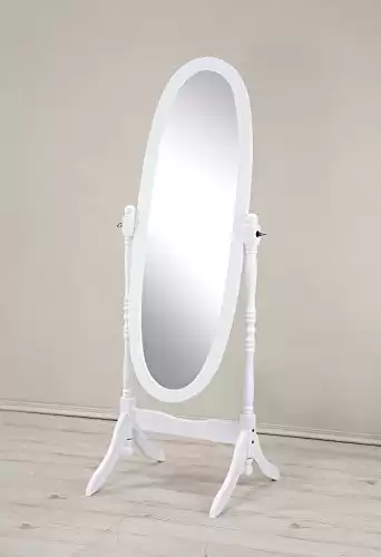 Roundhill Furniture Traditional Style Wood Cheval Floor Mirror, White