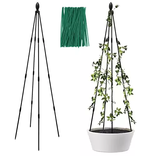 WellSign Garden Obelisk Trellis for Potted Climbing Plants Indoor and Outdoor 6.7ft Tall Rustproof Coated Metal Plant Support with 100 Ties for Ivy Vines Rose Flower Plant 1Pack