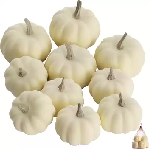 Artgar Pumpkin Decor - White Pumpkin - 10PCS Mini Pumpkin Harvest Set - Beige Foam Pumpkins for Home Decor DIY, Table, Halloween, Fall, Thanksgiving Decorations