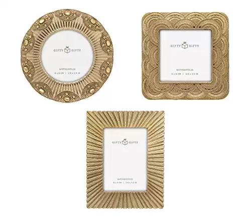 GIFTY GIFTY Classic Gold 1920s Mini Frame Set/Set of 3/2.5x2.5 & 2.5x3.5 In | For Tabletop Display | Perfect for Home Decor, Wedding, Graduation, Or Milestone Photos