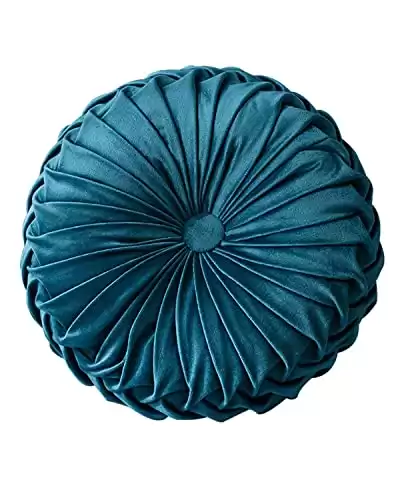 HLOVME Round Velvet Pillow for Couch Small Handmade Decorative Throw Pillow for Bed Bedroom 13.7 Dark Blue