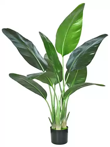 HAIHONG Artificial Bird of Paradise Plant,Faux Palm Tree Potted Plant with Real Touch Leaves,Fake Trees for Home Living Room Office Indoor Outdoor Decor(4FT-1Pack)