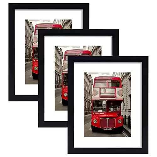 HEGATY Black 11x14 Picture Frame Set of 3, Display Pictures 8x10 with Mat or 11x14 Without Mat for Wall Mounting Display