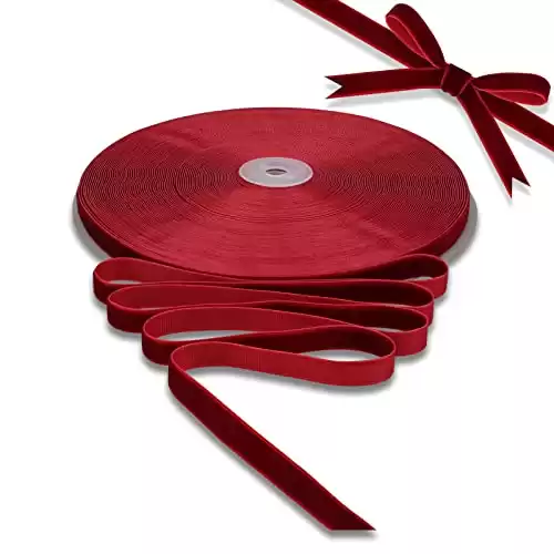 BokingOne Wine Red Velvet Ribbon - 3/8 Inch 30 Yd Vintage Burgundy Velvet Ribbon Red Nylon Velvet Ribbon for Gift Wrapping Wedding Party Decoration