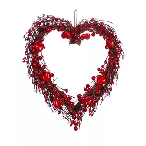 VioletEverGarden Valentine s Day Wreath,15 Heart Shaped Wreath with Red White Berries for Valentine s Day Wedding Festival Decor