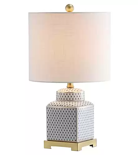 JONATHAN Y JYL3043A Cleo 21.5" Ceramic/Metal Ginger Jar LED Table Lamp Contemporary,Transitional for Bedroom, Living Room, Office, College Dorm, Coffee Table, Bookcase, White/Navy