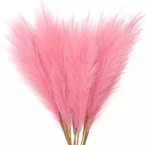 VIERENA 8 PCS Faux Pampas Grass 38"/3.1ft Tall Artificial Pompous Grass Large Fake Pompas Branches Plants Floor Vase Filler for Flower Arrangement Home Kitchen Boho Decor (Dark Pink)