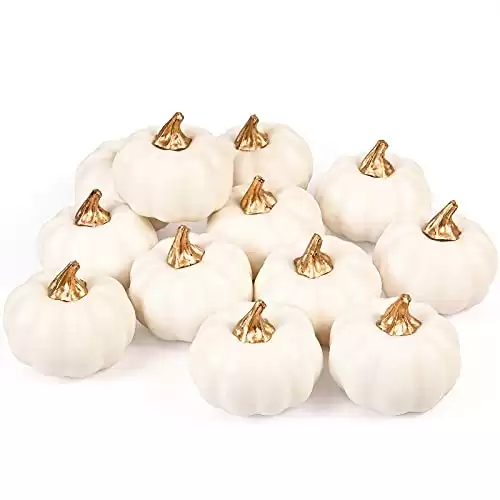 Whaline Artificial Pumpkins Bulk Vintage White Pumpkin Harvest Lifelike Pumpkin Fake Foam Pumpkin for Fall Autumn Halloween Home Thanksgiving Party House Kitchen Wedding Decor, 12Pcs