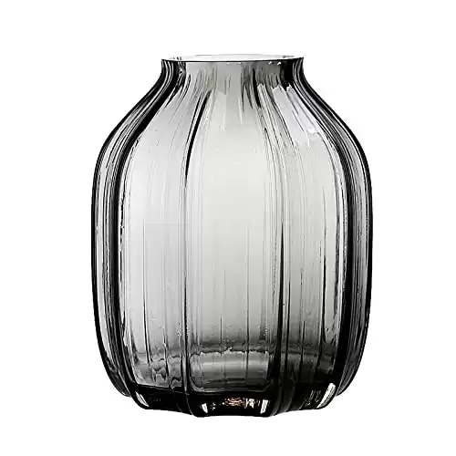 Black Grey Glass Vase for Flowers,Dark Grey Bud Tall Glass Vases,H-8.0″ Simple Striped Design for Home Floor Decor,Farmhouse Decor, Centerpiece Coffee Table Decorations