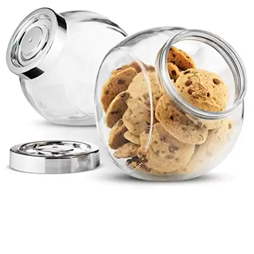 Bormioli Rocco PANDORA Glass Candy Jar 75½-Ounce Cookie Jar (2 Pack) With Plastic Airtight Seal Lid 2-Way Display, Bulk-Food Storage Jar for Snacks, Dry Food, Jelly Beans Canister, Apothecary Jars.