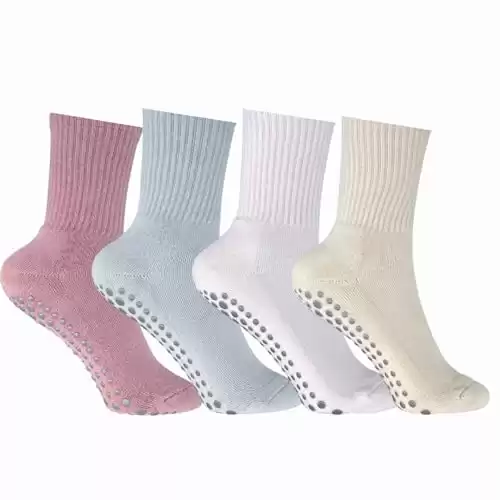 Pilates Yoga Barre Grip Socks Crew Womens, Ballerinabundle, One size